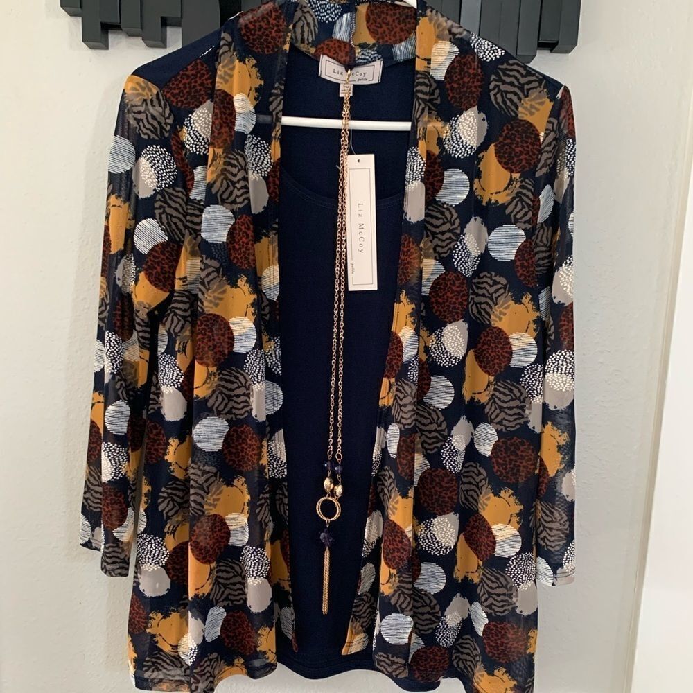 Liz McCoy Attached tank and cardigan w/jewelry